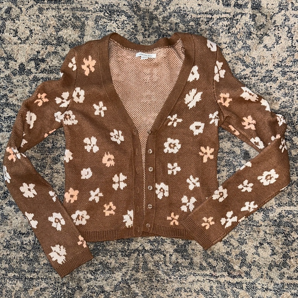 American Eagle Brown Floral Cardigan